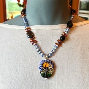 Beach time necklace with 2 sided lampwork focal bead